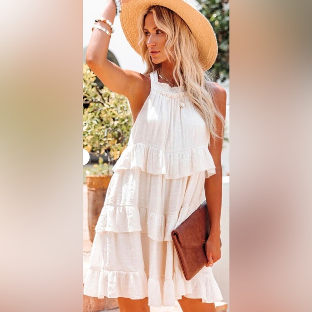 Women’s size Medium ivory tiered ruffle halter neck Bohemian dress New with Tags